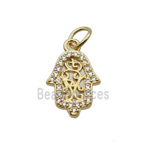 Copper Hamsahand Pendant Pave Zircon Gold Plated