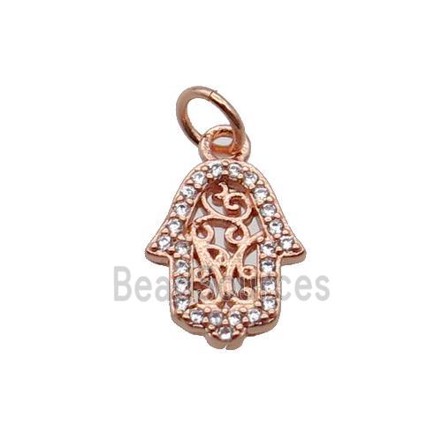 Copper Hamsahand Pendant Pave Zircon Rose Gold