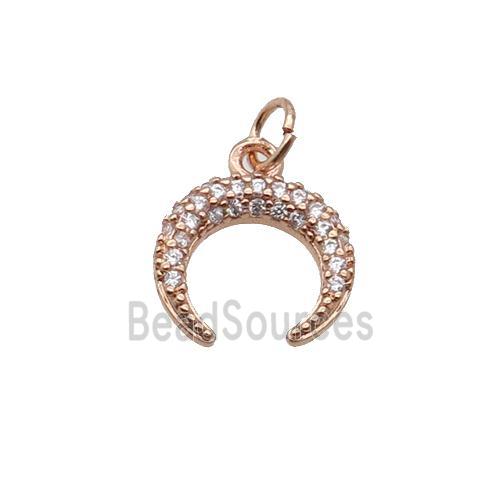 Copper Crescent Pendant Pave Zircon Moon Rose Gold