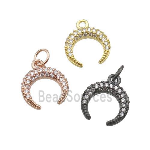 Copper Crescent Pendant Pave Zircon Moon Mixed