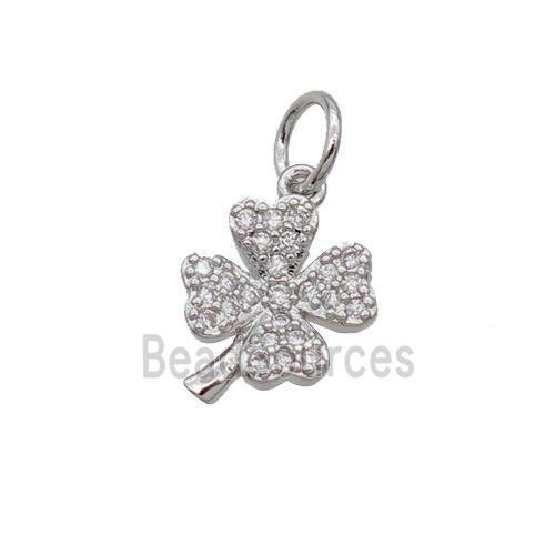 Copper Clover Pendant Pave Zircon Platinum Plated