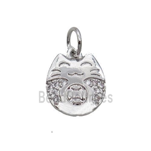 Copper Lucky Cat Pendant Pave Zircon Platinum Plated