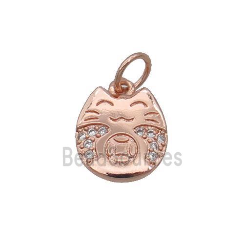 Copper Lucky Cat Pendant Pave Zircon Rose Gold