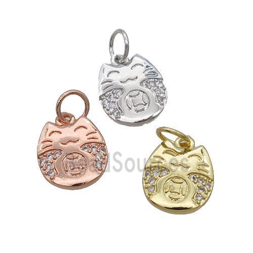 Copper Lucky Cat Pendant Pave Zircon Mixed