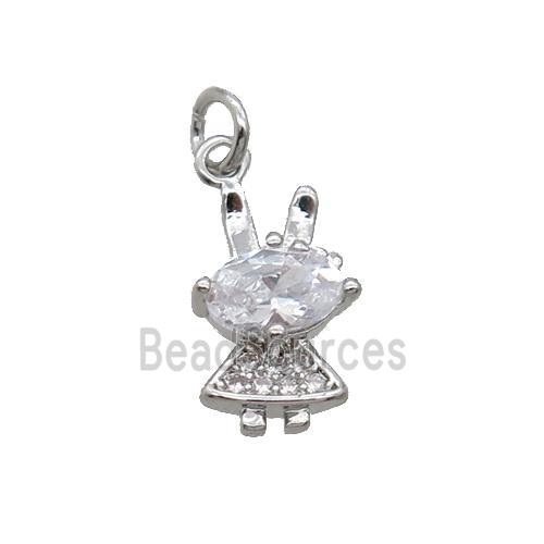 Copper Rabbit Pendant Pave Zircon Platinum Plated