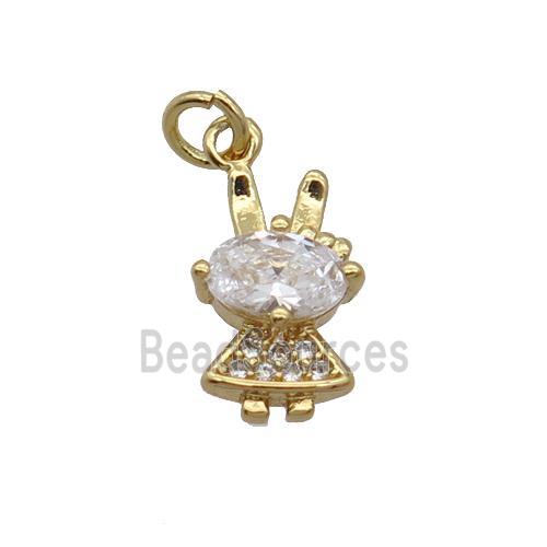 Copper Rabbit Pendant Pave Zircon Gold Plated