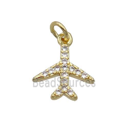 Copper Airplane Pendant Pave Zircon Gold Plated