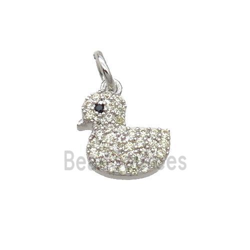 Copper Duck Pendant Pave Zircon Platinum Plated