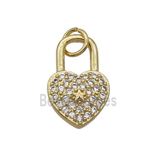 Copper Lock Pendant Pave Zircon Heart Gold Plated