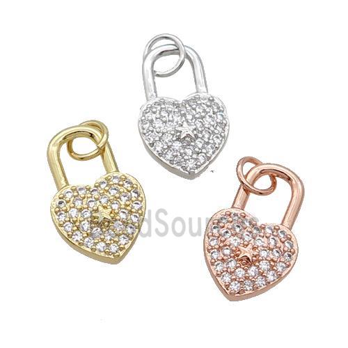 Copper Lock Pendant Pave Zircon Heart Mixed