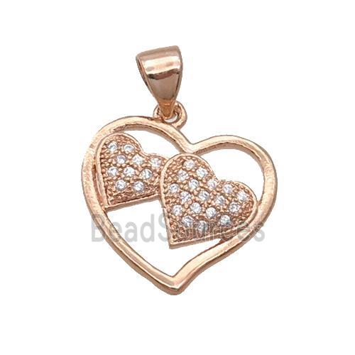 Copper Heart Pendant Pave Zircon Rose Gold