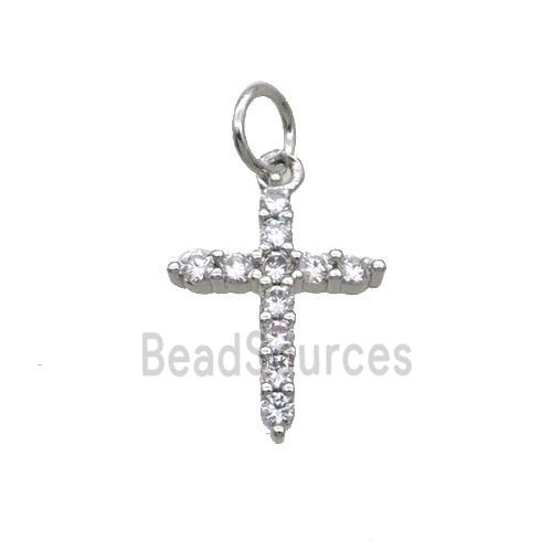 Copper Cross Pendant Pave Zircon Platinum Plated