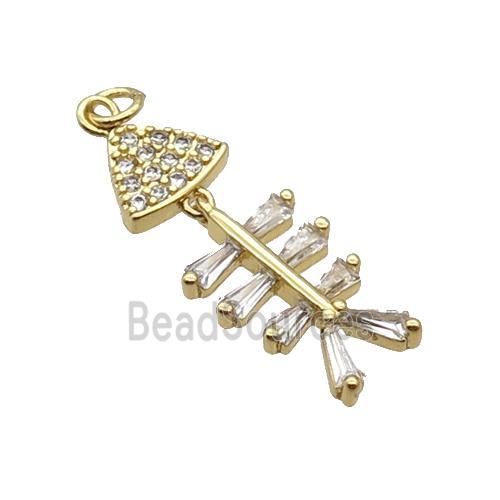 Copper Fishbone Pendant Pave Zircon Gold Plated