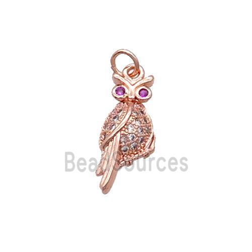 Copper Owl Pendant Pave Zircon Bird Rose Gold