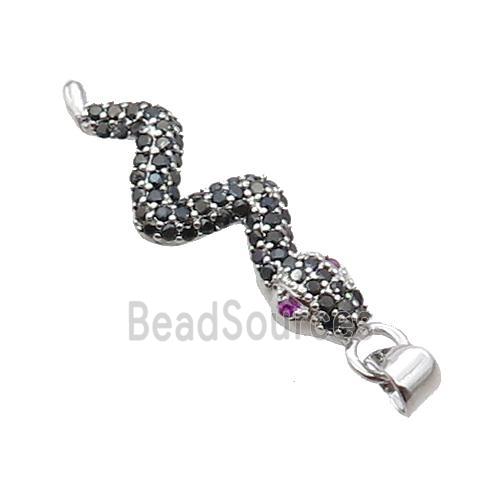 Copper Snake Pendant Pave Zircon Platinum Plated