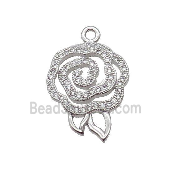 Copper Flower Pendant Pave Zircon Platinum Plated