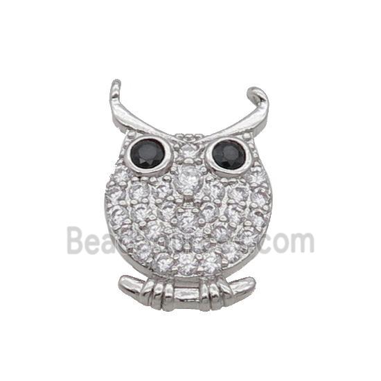 Copper Owl Pendant Pave Zircon Platinum Plated