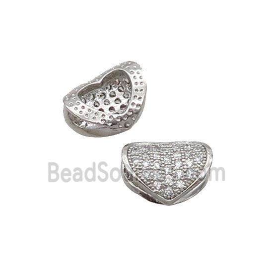 Copper Heart Beads Pave Zircon Platinum Plated