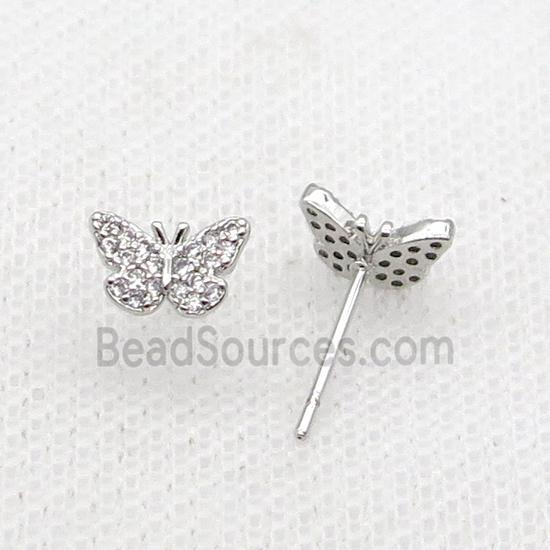 Copper Stud Earring Pave Zircon Butterfly Platinum Plated