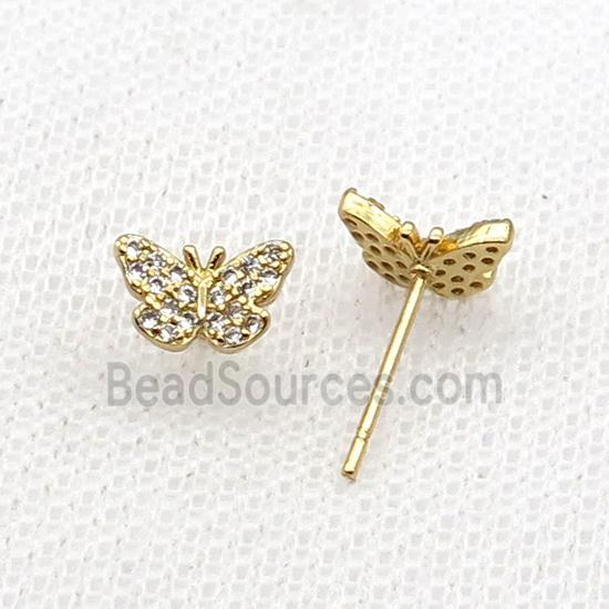 Copper Stud Earring Pave Zircon Butterfly Gold Plated