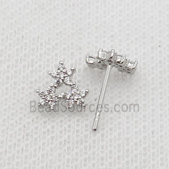 Copper Stud Earring Pave Zircon Star Platinum Plated