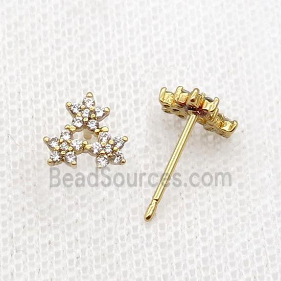 Copper Stud Earring Pave Zircon Star Gold Plated