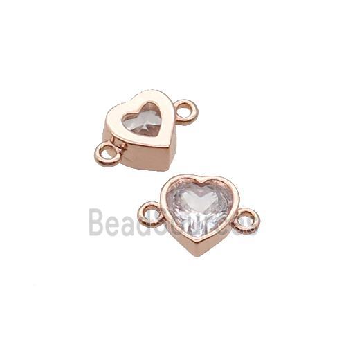 Copper Heart Connector Pave Zircon Rose Gold