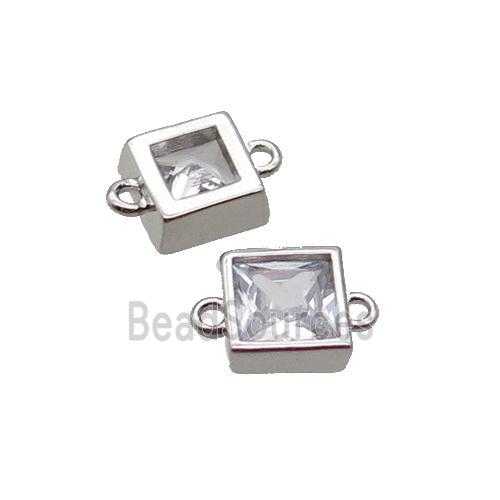 Copper Square Connector Pave Zircon Platinum Plated