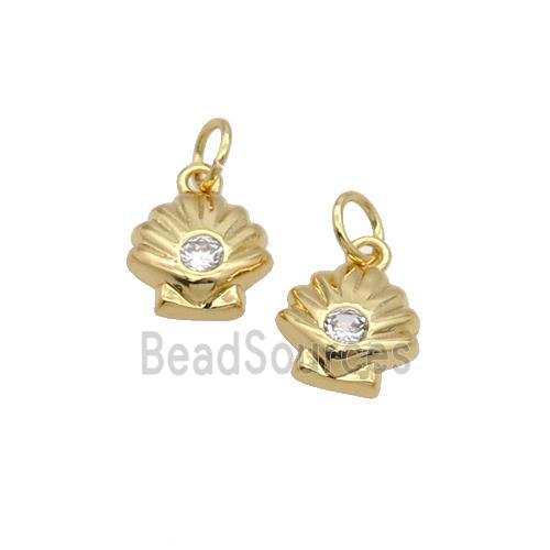 Copper Pendant Pave Zircon Shell Gold Plated