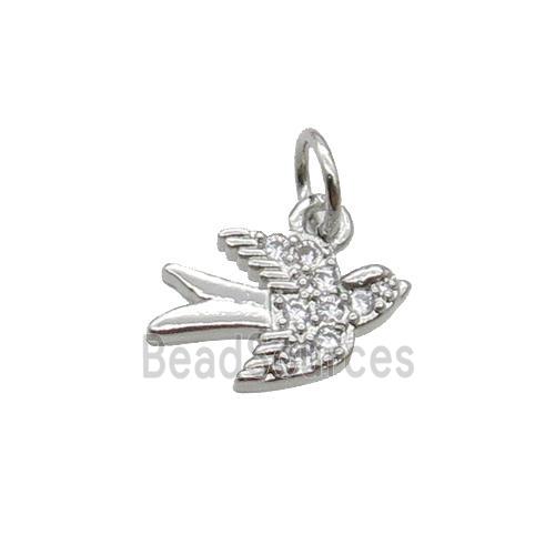 Copper Swallow Pendant Pave Zircon Birds Platinum Plated