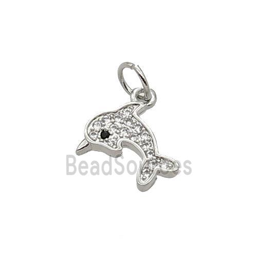 Copper Dolphin Pendant Pave Zircon Platinum Plated