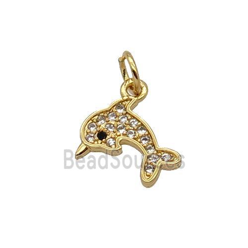 Copper Dolphin Pendant Pave Zircon Gold Plated