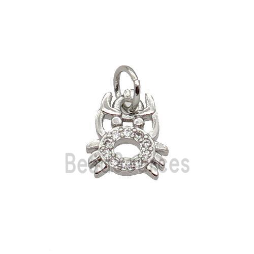 Copper Crab Charm Pendant Pave Zircon Platinum Plated