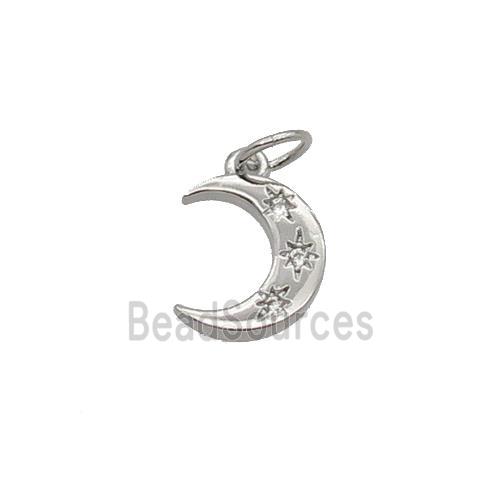 Copper Moon Pendant Pave Zircon Platinum Plated