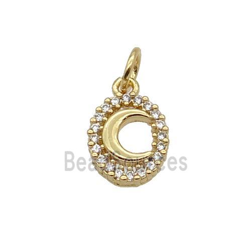 Copper Moon Pendant Pave Zircon Oval Gold Plated