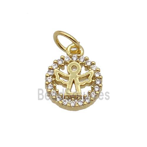 Copper Angel Pendant Pave Zircon Circle Gold Plated