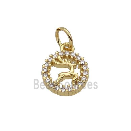 Copper Reindeer Pendant Pave Zircon Circle Gold Plated