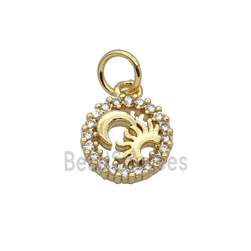 Copper Sun Moon Pendant Pave Zircon Circle Gold Plated