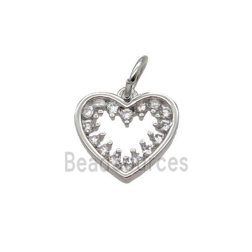 Copper Heart Pendant Pave Zircon Platinum Plated