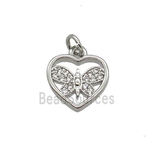 Copper Heart Pendant Pave Zircon Butterfly Platinum Plated