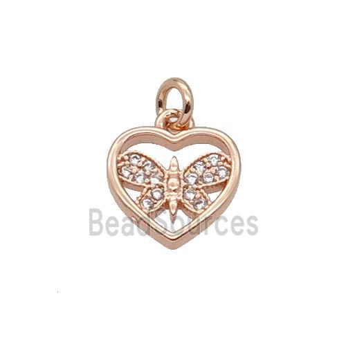 Copper Heart Pendant Pave Zircon Butterfly Rose Gold