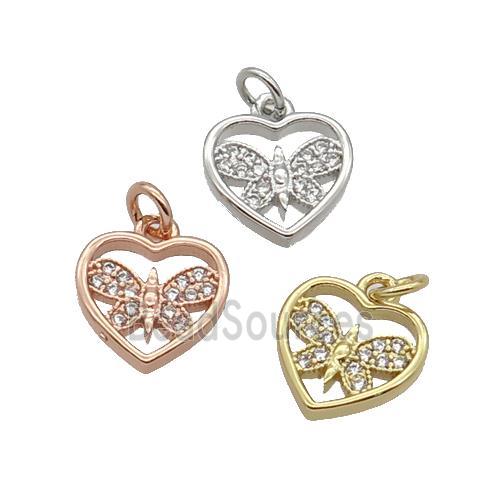 Copper Heart Pendant Pave Zircon Butterfly Mixed