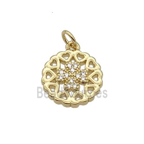 Copper Heart Pendant Pave Zircon Clover Gold Plated