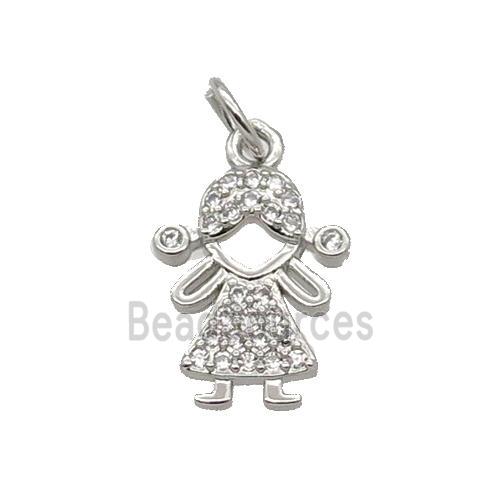 Copper Kids Girl Pendant Pave Zircon Platinum Plated