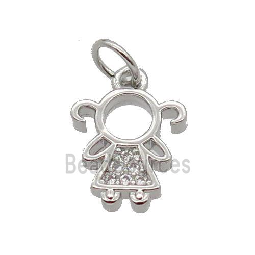 Copper Kids Girl Pendant Pave Zircon Platinum Plated