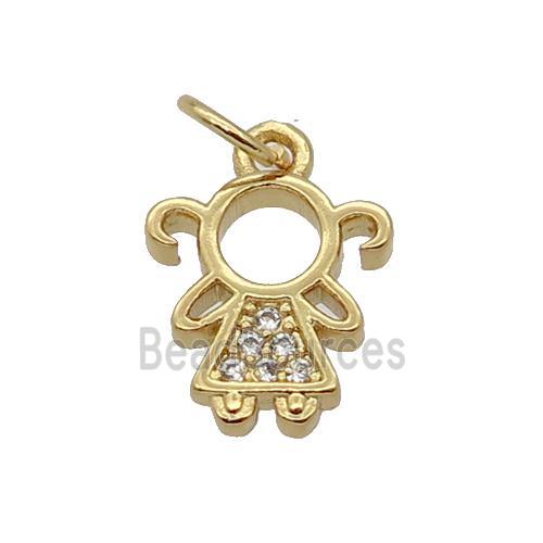 Copper Kids Girl Pendant Pave Zircon Gold Plated