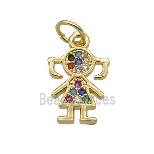 Copper Kids Girl Pendant Pave Zircon Gold Plated