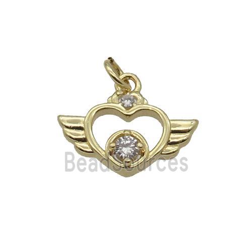 Copper Angel Wing Pendant Pave Zircon Heart Gold Plated