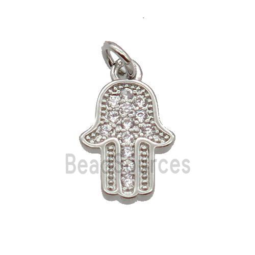 Copper Hamsahand Pendant Pave Zircon Platinum Plated