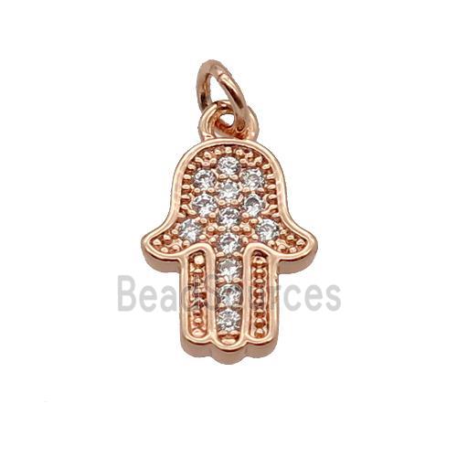 Copper Hamsahand Pendant Pave Zircon Rose Gold